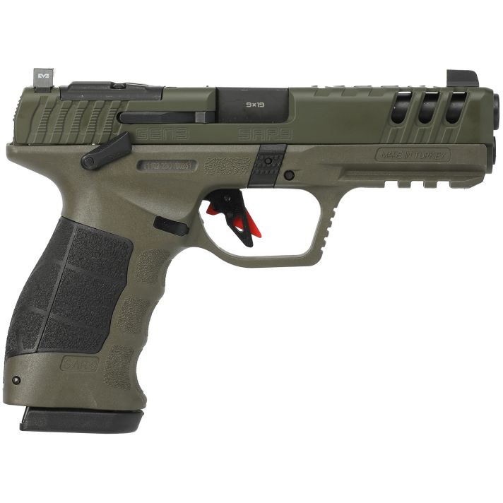 SAR USA SAR9G3OD SAR9 Gen3 Full Size Frame 9mm Luger 17+1 4.40" Black Steel Barrel, OD Green Cerakote Serrated Steel Slide, OD Green Cerakote Polymer Frame w/Picatinny Rail, Black Polymer Grip