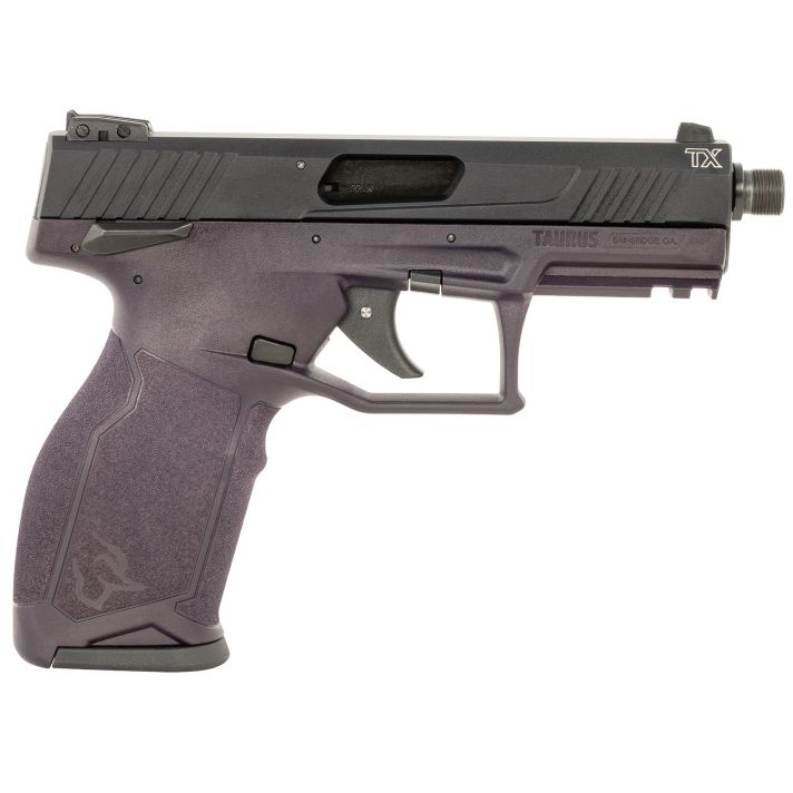 Taurus 1-TX22141P10 TX22Full Size Frame 22 LR 10+1 4.10" Matte Black Threaded Barrel, Matte Black Alloy Steel Serrated Slide, Purple Wine Polymer Frame w/Picatinny Rail, Textured Grip