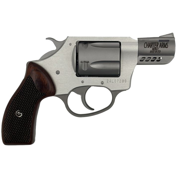 Charter Arms 53802 CoyoteSmall 380 ACP 5 Shot 2" Ported Stainless Steel Barrel, Stainless Steel Cylinder, Anodized Aluminum Frame, Rosewood Checkered Grip, Exposed Hammer
