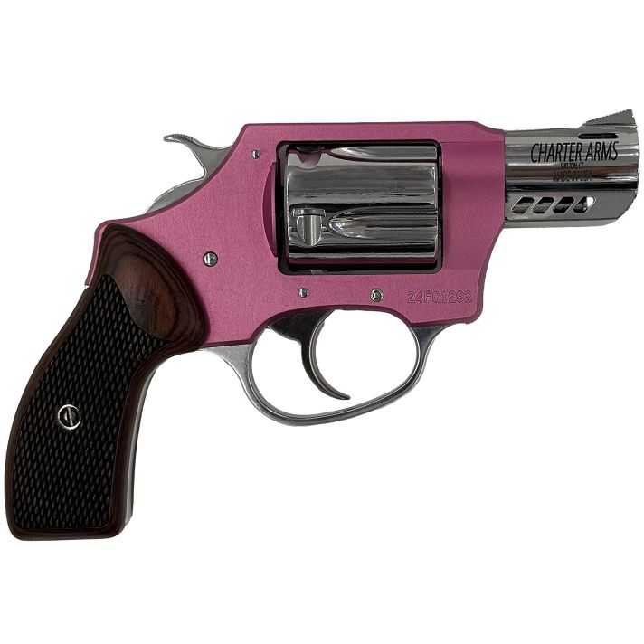 Charter Arms 53805 Coyote380 ACP 5 Shot 2" High Polished Ported Barrel, High Polished Cylinder, Pink Aluminum Frame, Rosewood Checkered Grip, Exposed Hammer