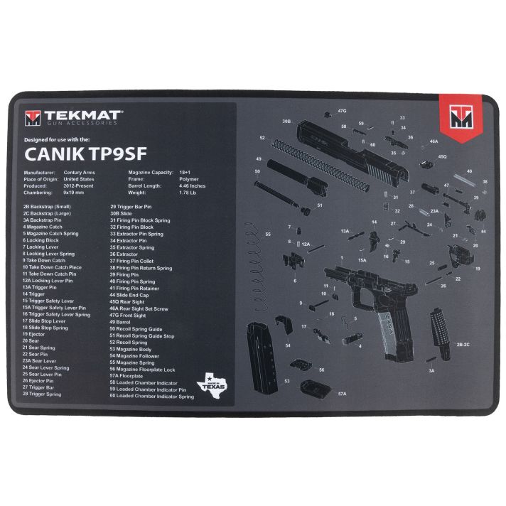 TekMat TEKR17CANIKTP9SFCleaning Mat Black/Gray Rubber 11"x17" Canik TP9SF Diagram