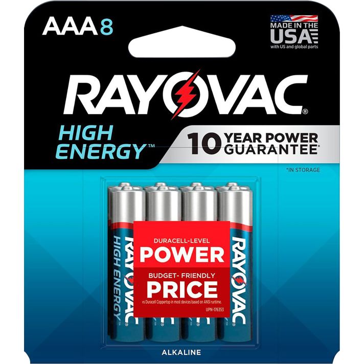 Rayovac 8248T102 AAA HIGH ENREGY Alkaline BatteriesSilver/Blue 1.5 Volts 1,123 mAh (8) Single Pack