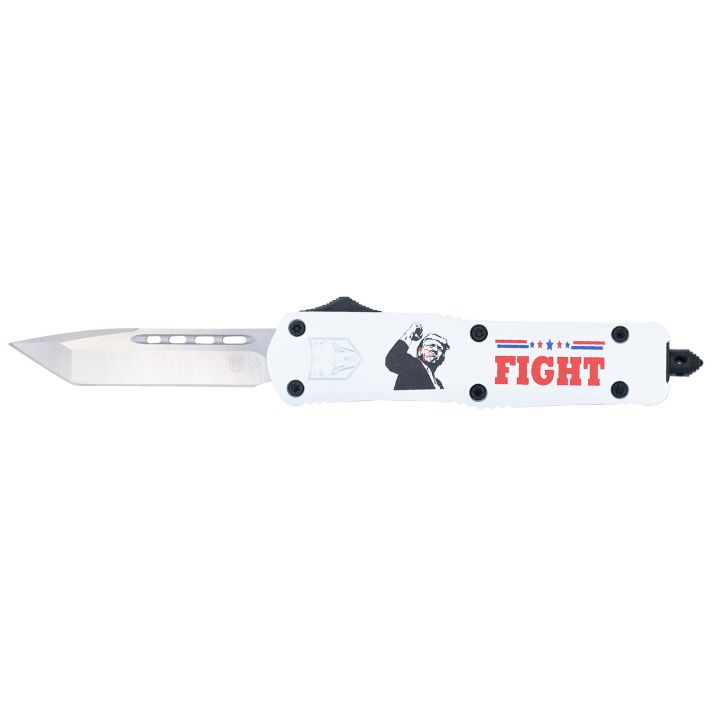 CobraTec Knives MTRP24FTTNS FS-3 Trump 2024 OTF Tanto Plain D2 Steel Blade White Trump Fight 2024 Aluminum Cerakoted Handle