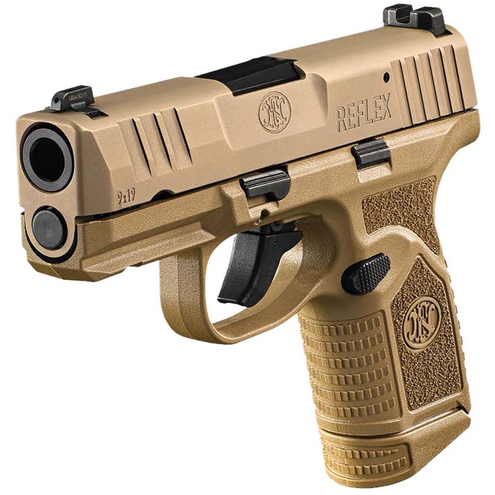 FN 66101421 Reflex9mm Luger 10+1 3.30" Micro-Compact Frame Flat Dark Earth PVD Serrated Steel Slide w/Picatinny Rail Stippled Grip Ambidextrous