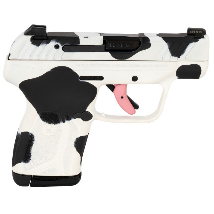 Ruger 228134 LCP Max Compact Frame 380 Auto 10+1 2.80" Black Steel Barrel, Cow Print Cerakote Serrated Steel Slide, Polymer Frame Cow Print w/Textured Grip