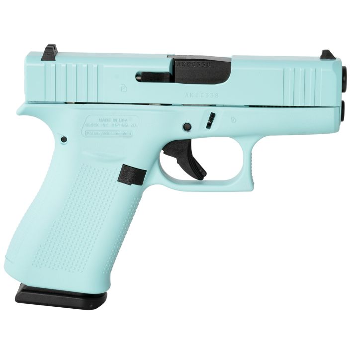 Glock UX4350204REB G43XSub-Compact Frame 9mm Luger 10+1 3.41" Black GMB Barrel, Robins Egg Blue Cerakote Serrated Steel Slide, Robin Egg Blue Cerakote Polymer Frame w/Beavertail, Ambidextrous