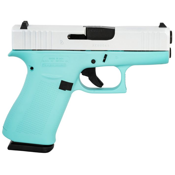 Glock UX4350204REBFPWS G43XSub-Compact Frame 9mm Luger 10+1 3.41" Black GMB Barrel, Pearl White Cerakote Serrated Steel Slide, Robin Egg Blue Cerakote Polymer Frame w/Beavertail,Ambidextrous