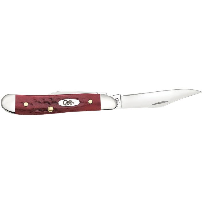 Case 00781 PeanutMedium 2.10"/1.53" Folding Clip Point/Pen Plain Mirror Polished Tru-Sharp SS Blade Corn Cob Jigged Old Red Bone Handle