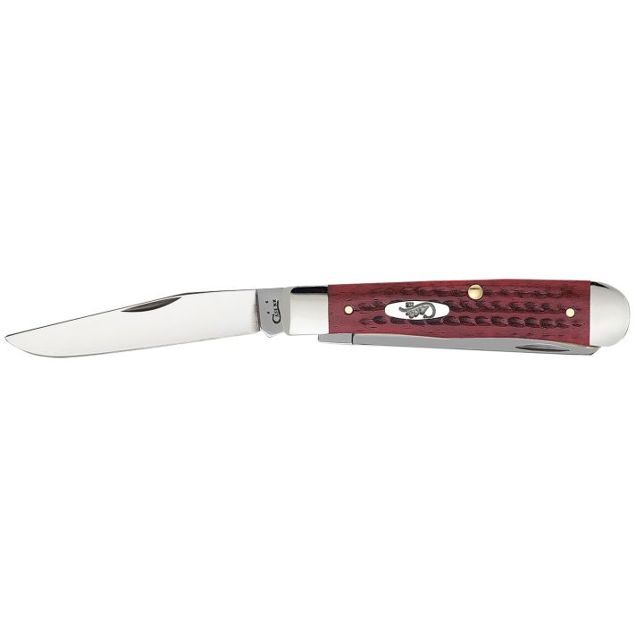 Case 00783 TrapperMedium 3.25"/3.27" Folding Clip Point/Spey Plain Mirror Polished Tru-Sharp SS Blade Corn Cob Jigged Old Red Bone Handle