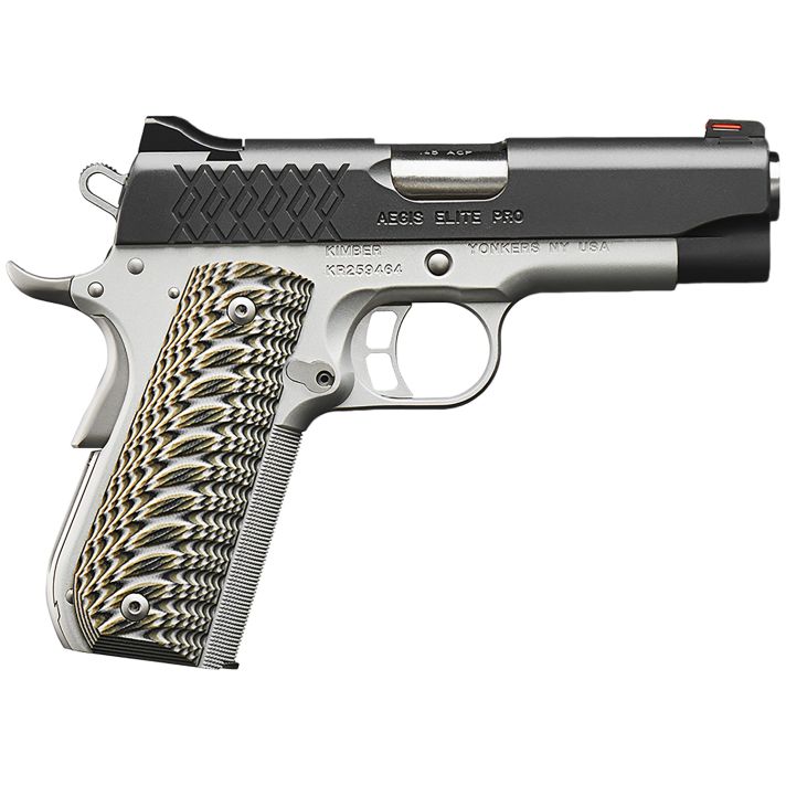Kimber Mfg, Inc 3000349 Aegis Elite Pro 45 ACP 8+1 4" Stainless Match Grade Barrel, KimPro II Serrated Stainless Steel Slide, Satin Silver Stainless Steel Frame w/Beavertail, G10 Grip