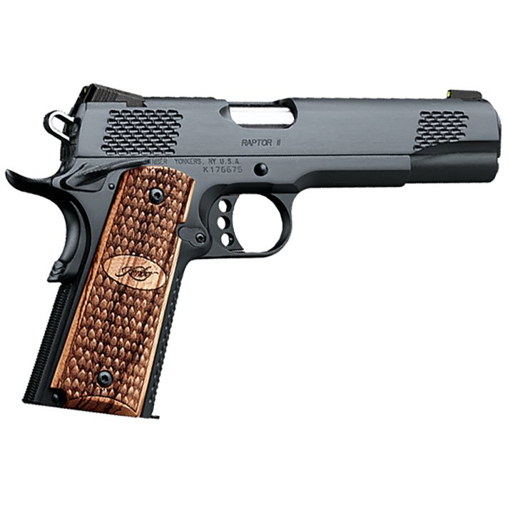 Kimber Mfg, Inc 3200117CA Raptor II *CA Compliant 45 ACP 8+1 5" Stainless Match Grade Barrel, Brush Polished Serrated Steel Slide, Matte Black Steel Frame w/Beavertail, Zebrawood Grip