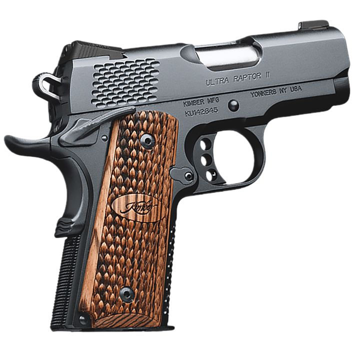 Kimber Mfg, Inc 3200150CA Raptor II Ultra *CA Compliant 45 ACP 7+1 3" Stainless Match Grade Barrel, Matte Black Serrated Steel Slide, Matte Black Aluminum Frame w/Beavertail, Zebrawood Grip
