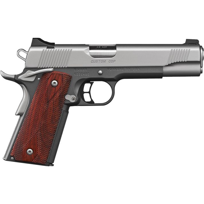 Kimber Mfg, Inc 3000234 CDP Custom 45 ACP 7+1 5" Stainless Match Grade Barrel, Kimpro II Silver Serrated Stainless Steel Slide, Kimpro II Gray Aluminum Frame w/Beavertail, Rosewood Grip