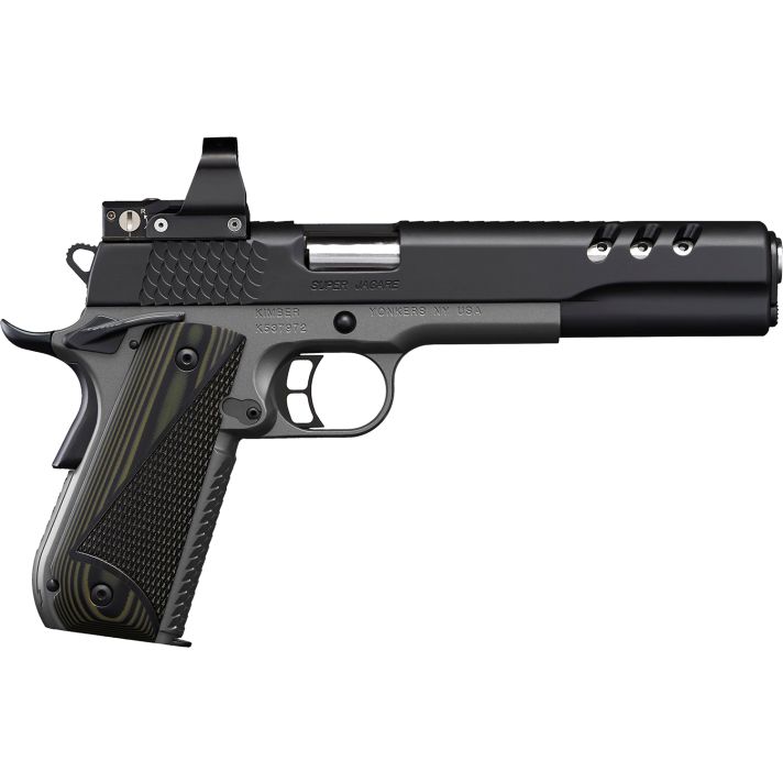 Kimber Mfg, Inc 3000278 Super Jagare w/Optic 10mm Auto 8+1 6" Stainless Match Grade Barrel, Diamond Carbon Coating Ported/Serrated Stainless Steel Slide, Kimpro II Gray Micarta Grip, Delta Pro Red Dot