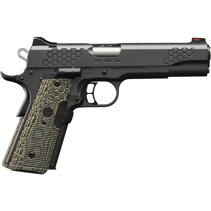 Kimber Mfg, Inc 3000358 KHX Custom 45 ACP 8+1 5" Stainless Match Grade Barrel, KimPro II Gray Serrated Stainless Steel Slide, Kimpro II Gray Stainless Steel Frame w/Beavertail, G10 MagGrip w/Red Laser