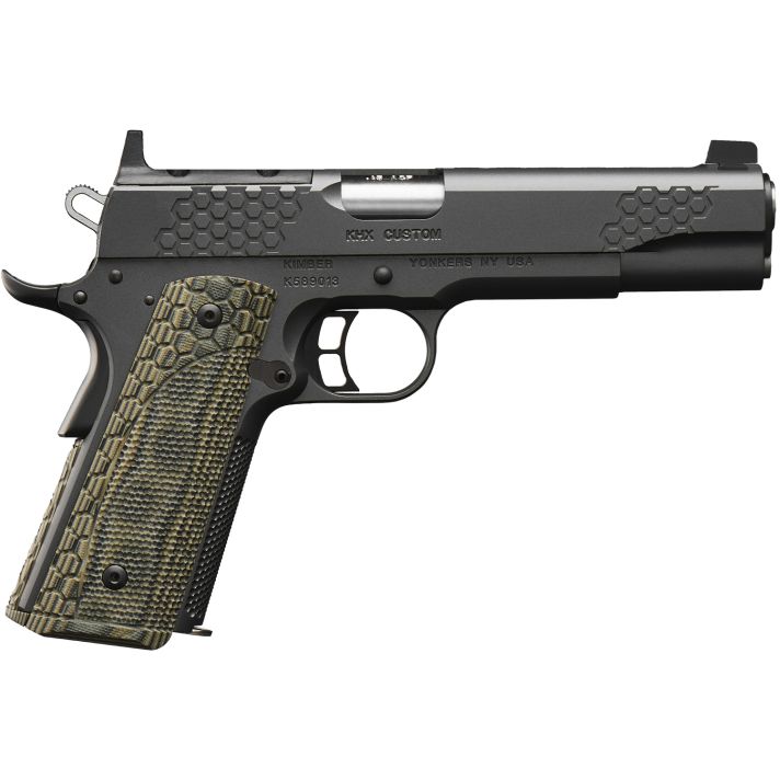 Kimber Mfg, Inc 3000360 KHX Custom 45 ACP 8+1 5" Stainless Match Grade Barrel, KimPro II Gray Serrated Stainless Steel Slide, Kimpro II Gray Stainless Steel Frame w/Beavertail, G10 Grip