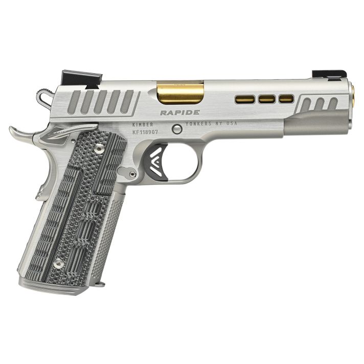 Kimber Mfg.,inc 3000424 Rapide Dawn 10mm Auto 8+1 5" Gold TiN Stainless Steel Barrel, Lightening Cut/Serrated Stainless Steel Slide, Stainless Steel Frame w/Beavertail, Black & Gray G10 Grip