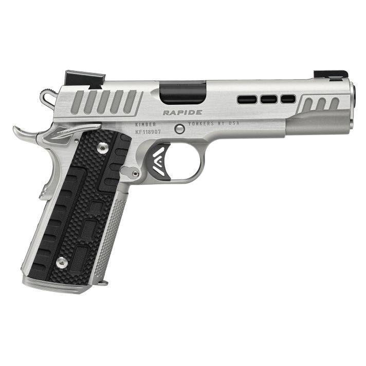 Kimber Mfg.,inc 3000427 Rapide Frost 45 ACP 8+1 5" Black DLC Stainless Steel Barrel, Kimpro II Silver Lightening Cut/Serrated Stainless Steel Slide & Frame w/Beavertail, Black G10 Grip