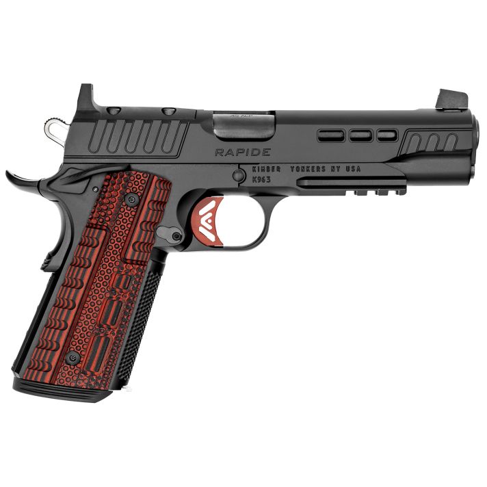 Kimber Mfg.,inc 3000453 Rapide Heat 9mm Luger 9+1 5.50" Black DLC Steel Barrel, KimPro II Black Lightening Cut/Optic Ready/Serrated Steel Slide, Kimpro II Black Steel Frame w/Beavertail, Red G10 Grip