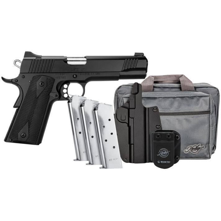Kimber Mfg.,inc 3700812 Custom LW Club Bundle 45ACP 7+1 5" Front Serrations Stainless Slide KimPro Black F/S Rubber Grip