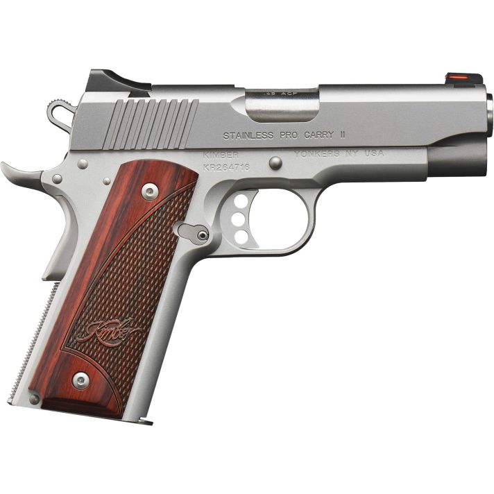 Kimber Mfg, Inc 3200323 Carry II Pro 9mm Luger 9+1 4" Stainless Match Grade Barrel, Satin Silver Serrated Stainless Steel Slide, Satin Silver Aluminum Frame w/Beavertail, Rosewood Grip