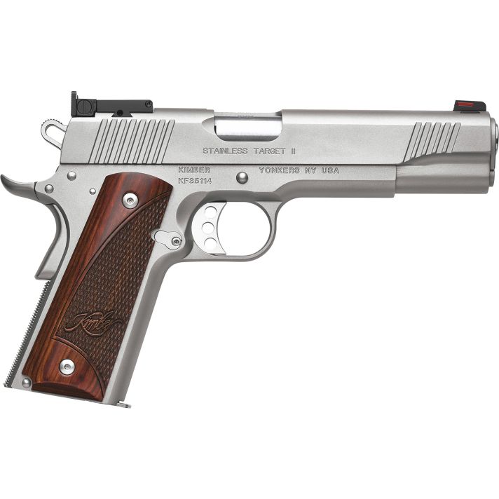 Kimber Mfg, Inc 3200325 Stainless II Target Full Size Frame 45 ACP 7+1 5" Stainless Match Grade Barrel, Satin Silver Serrated Stainless Steel Slide & Frame w/Beavertail, Rosewood Grip