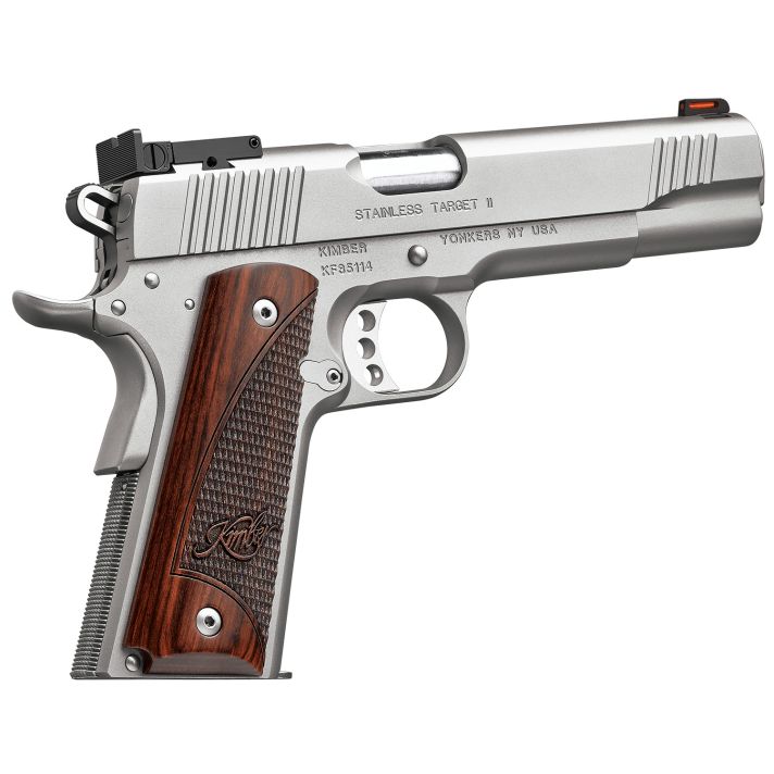 Kimber Mfg, Inc 3200326 Stainless II Target Full Size Frame 9mm Luger 9+1 5" Stainless Match Grade Barrel, Satin Silver Serrated Stainless Steel Slide & Frame w/Beavertail, Rosewood Grip