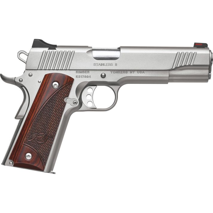 Kimber Mfg, Inc 3200327 Stainless IIFull Size Frame 9mm Luger 9+1 5" Stainless Match Grade Barrel, Satin Silver Serrated Stainless Steel Slide & Frame w/Beavertail, Rosewood Grip