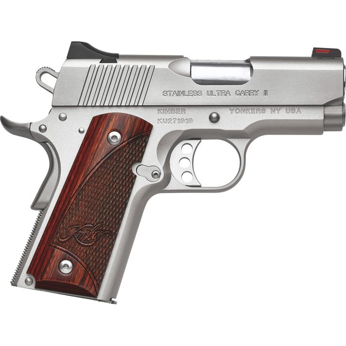 Kimber Mfg, Inc 3200330 Ultra Carry II45 ACP 7+1 3" Stainless Match Grade Barrel, Satin Silver Serrated Stainless Steel Slide, Satin Silver Aluminum Frame w/Beavertail, Rosewood Grip