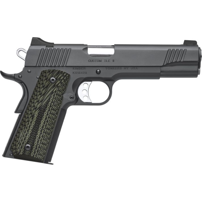 Kimber Mfg, Inc 3200335 TLE II Custom 45 ACP 7+1 5" Stainless Match Grade Barrel, Matte Black Serrated Steel Slide, Matte Black Steel Frame w/Beavertail, Aggressively Textures G-10 Grip