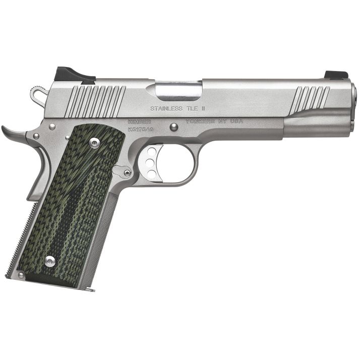 Kimber Mfg, Inc 3200342 TLE II45 ACP 7+1 5" Stainless Match Grade Barrel, Satin Silver Serrated Stainless Steel Slide & Frame w/Beavertail, Aggressively Textures G-10 Grip
