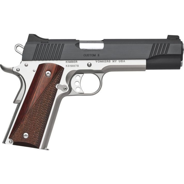 Kimber Mfg, Inc 3200301 Custom II45 ACP 7+1 5" Stainless Match Grade Barrel, Brushed Polished Black Serrated Steel Slide, Brush Polished Stainless Steel Frame w/Beavertail, Rosewood Grip