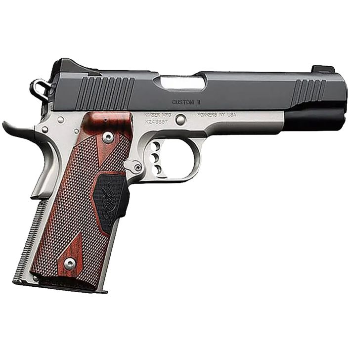 Kimber Mfg.,inc 3200387 Custom II Two-Tone LG 45 ACP 7+1 5" Brushed Polished Black Brush Polished Small Rosewood Checkered Grip