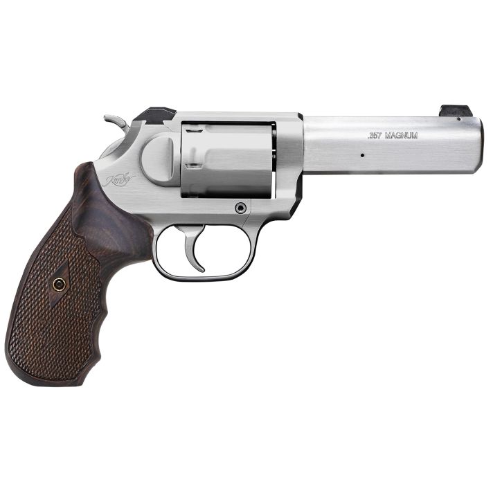 Kimber Mfg, Inc 3400031 K6S Combat DA/SA 357 Mag 6 Shot 4" Brushed Stainless Stainless Steel Barrel & Cylinder, Brushed Stainless Steel Frame, Walnut 3-Finger Target Grip, Exposed Hammer