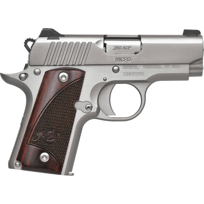 Kimber Mfg.,inc 3300207 Micro Stainless Rosewood NS 380 ACP 7+1 2.75" Stainless Steel Slide Satin Silver Smooth/Checkered Rosewood Grip