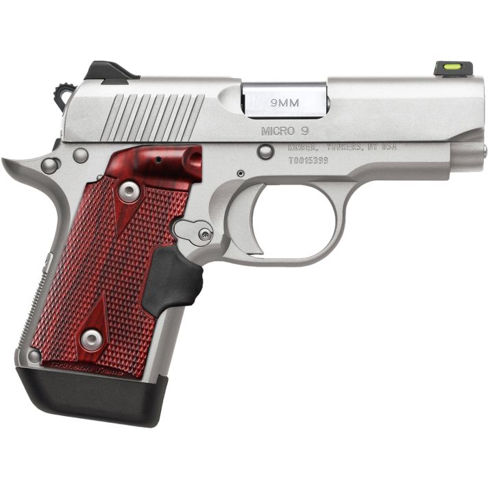 Kimber Mfg.,inc 3700482 Micro 9Stainless Steel 9mm 7+1 3.15" Satin Silver Slide Rosewood Grip