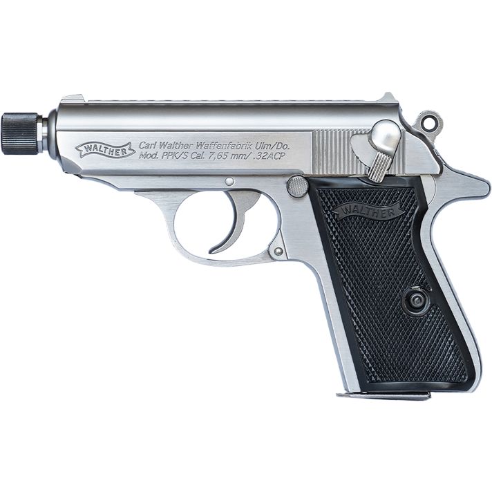 Walther Arms 4796044 PPK/SCarry Frame 32 ACP 7+1 3.30" Stainless Steel Threaded Barrel, Stainless Serrated Steel Slide, Stainless Aluminum Frame w/Beavertail, Textured Polymer Grip