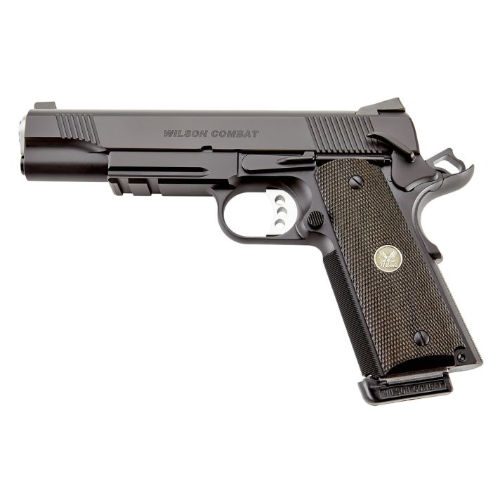 Wilson Combat CQBLRCAALLBLACK CQB *CA Compliant Full Size Frame 45 ACP 8+1 5" Carbon Steel Slide Diamond Wood w/ Pewter Medallions Grip