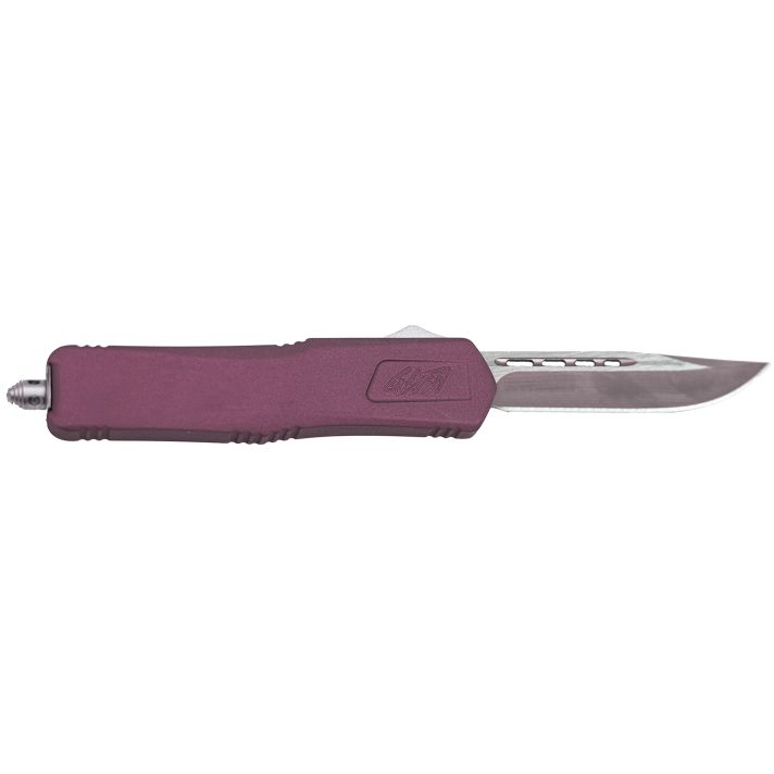 Great Lakes Firearms GLKMDSMTCHY GLFAMedium 3.50" OTF Plain Steel Blade, Black Cherry Cerakote Aluminum Handle