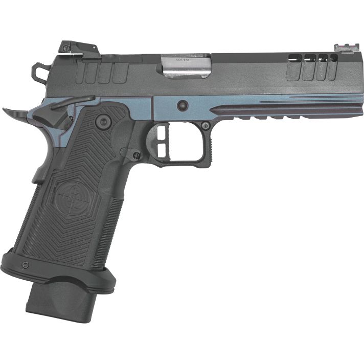 Great Lakes Firearms GL1911DS9FSSBLU 1911 DS Synergy 9mm Luger 20+1 5" Optic Cut/Serrated Cerakote Black Molded Grip Blue Titanium Frame