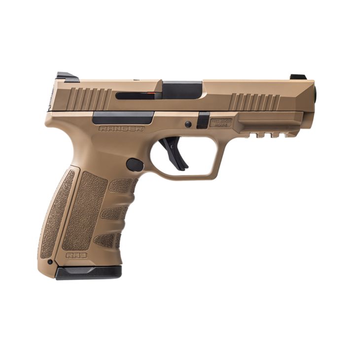 Dickinson LLC RA9FED RA99mm Luger 17+1 4.25" Black Steel Barrel, Flat Dark Earth Cerakote Serrated Aluminum Slide, Flat Dark Earth Polymer Frame w/Accessory Rail