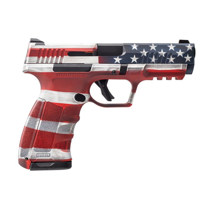 Dickinson LLC RA9US RA99mm Luger 17+1 4.25" Black Steel Barrel, American Flag Cerakote Serrated Aluminum Slide, American Flag Polymer Frame w/Accessory Rail