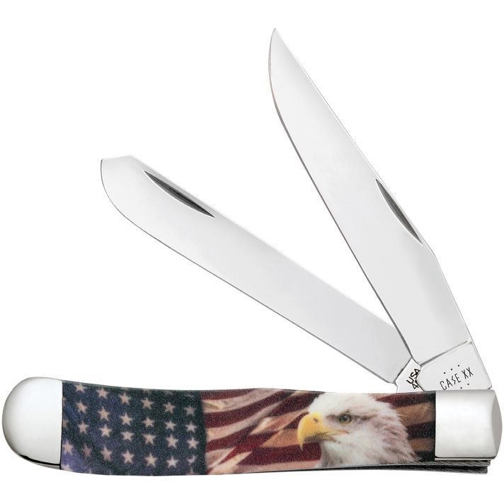 Case 10647 Patriot Trapper 3.24"/3.27" Folding Clip Point/Spey Plain Red/White/Blue, Mirror Polished Tru-Sharp SS Blade, Smooth Synthetic Handle