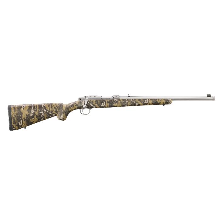 Ruger 7420 77/357357 Mag 5+1 18.50" Brushed Stainless Threaded Barrel, Brushed Stainless Integral Scope Mount, Fixed Desolve Bare Reduced Camo Synthetic Stock, Thread Protector