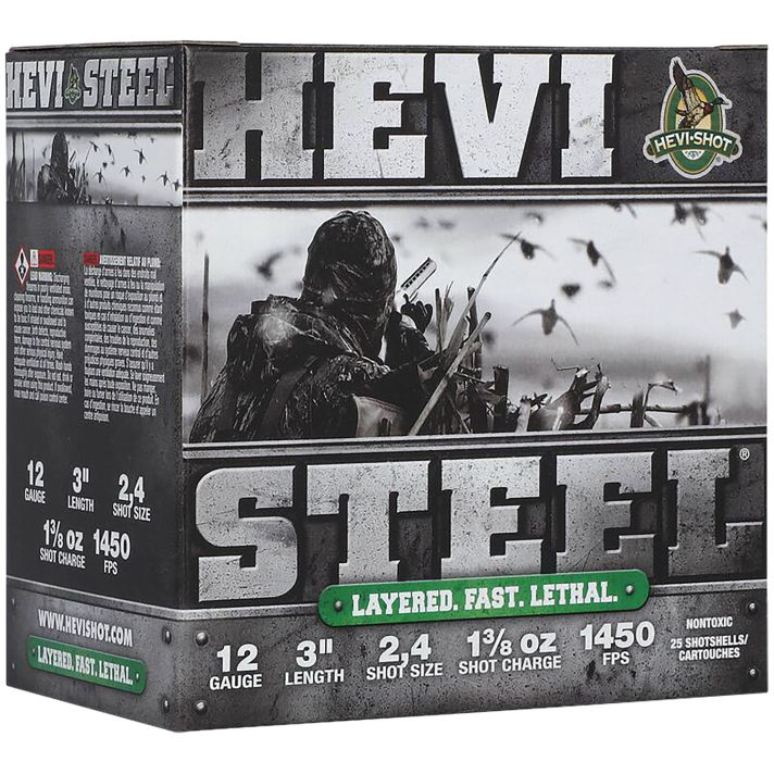 HEVI-Shot HS60024 HEVI-Steel Waterfowl 12Gauge 3" 1 3/8oz 2/4Shot 25 Per Box/10 Case