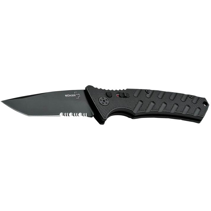 Boker 01BO458 Plus Strike Auto Pocket 3.35" Tanto Serrated Black D2 Blade Aluminum Handle