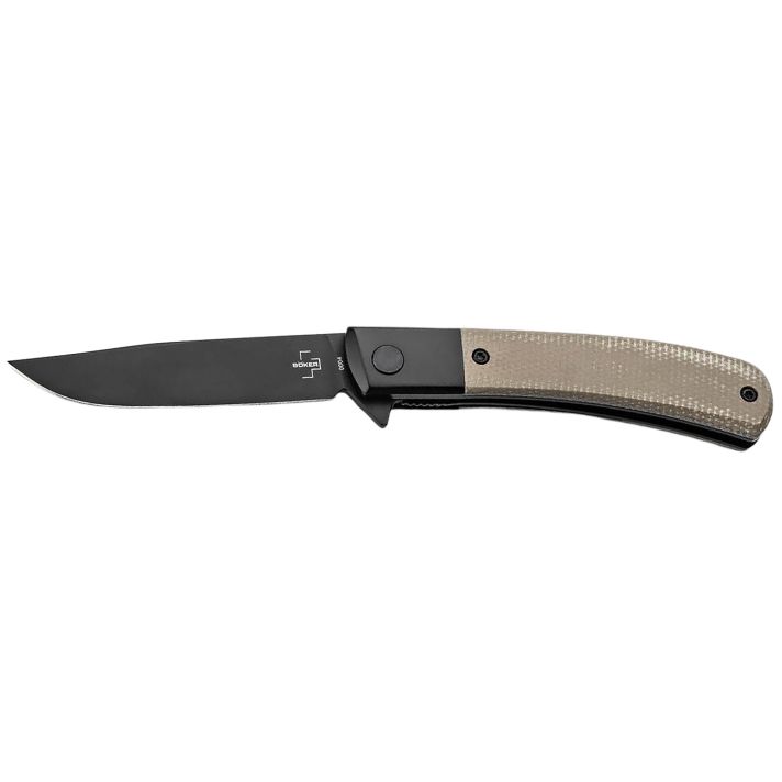 Boker 01BO931Modern Gentleman 2.95" Plain Black Nitro-V Blade Green Micarta Handle
