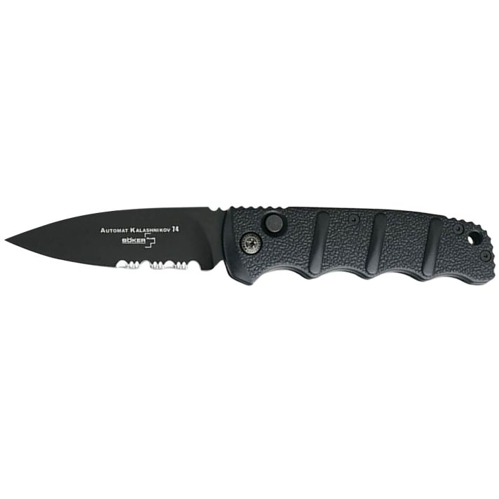 Boker 01KALS100Kalashnikov 3.35" Drop Point Plain/Serrated Black D2 Steel Blade Aluminum Handle