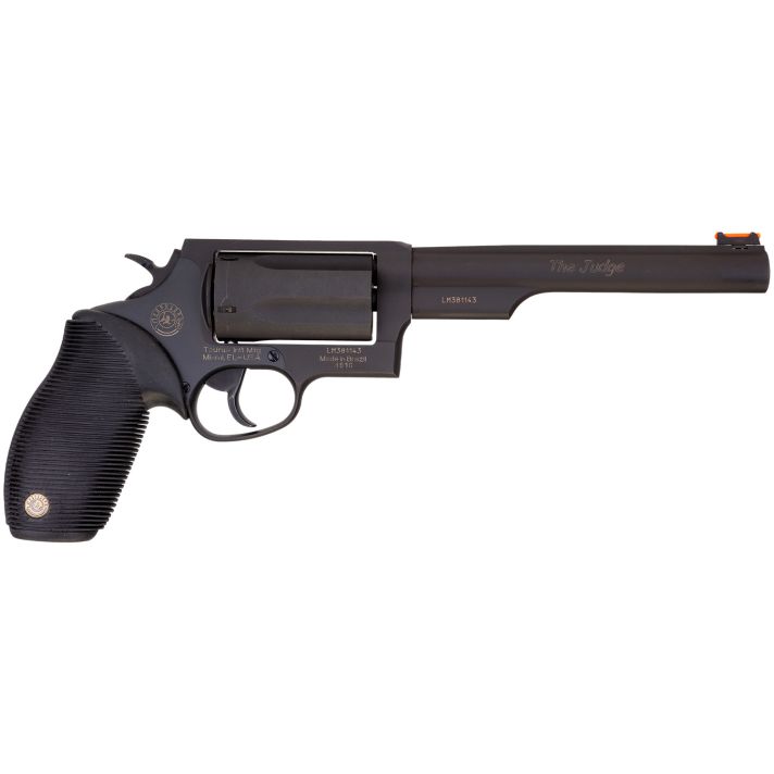 Taurus 2441061T Judge45 Colt (LC)/410 Bore 5rd 6.50" Matte Black Oxide Steel Barrel, Cylinder & Frame, Black Ribber Grip, Exposed Hammer