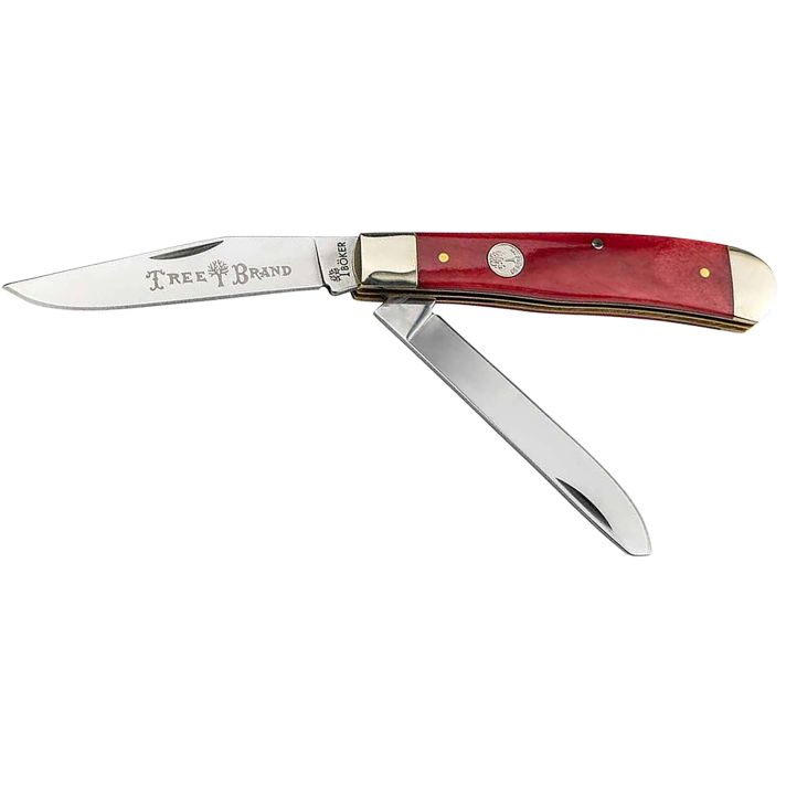 Boker 110830 TrapperPlain D2 Steel Blade Smooth Red Bone Bone Handle